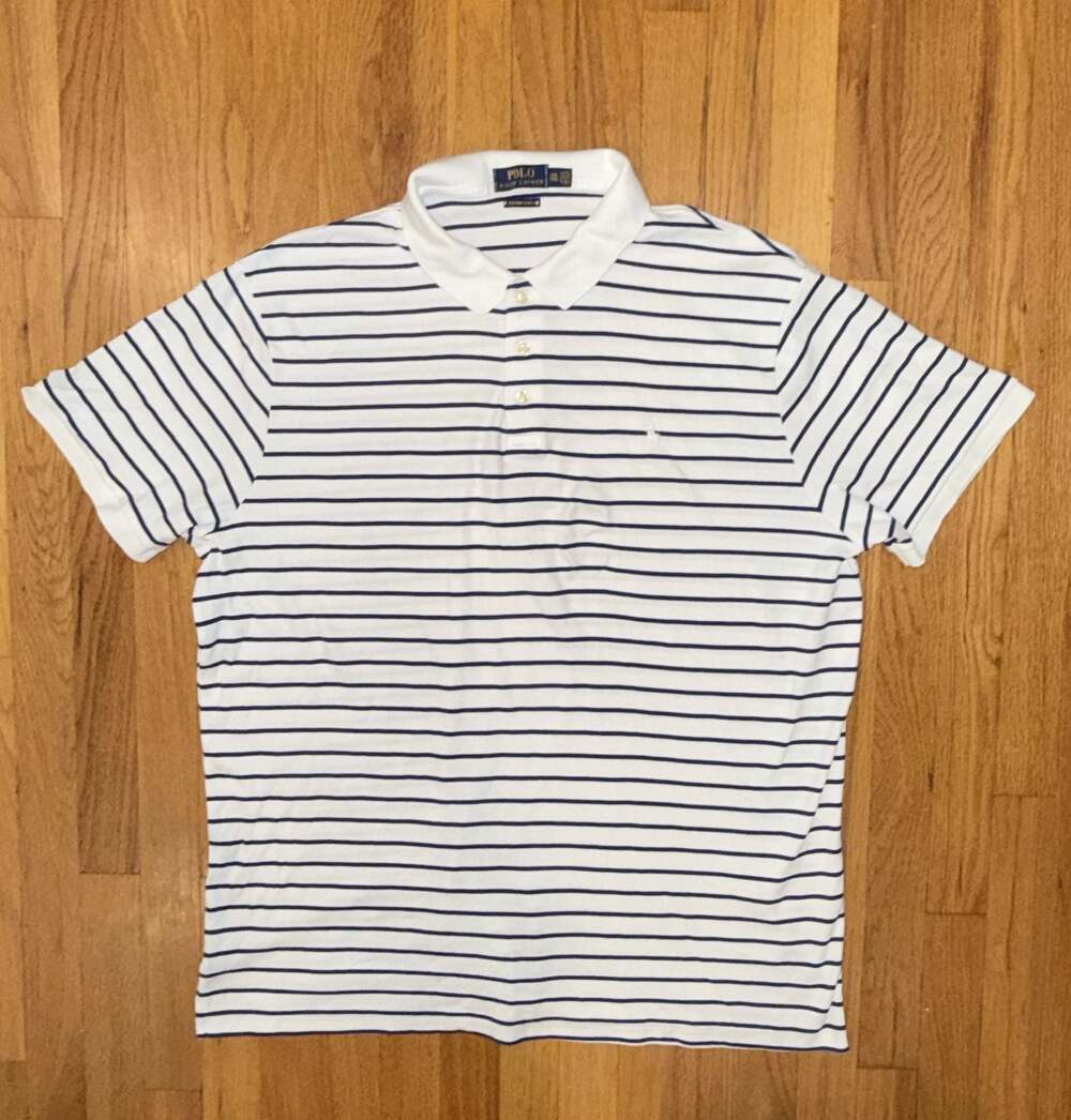 Polo Ralph Lauren Polo Shirt XXL Custom Fit White Navy Blue Stripe Short Sleeve